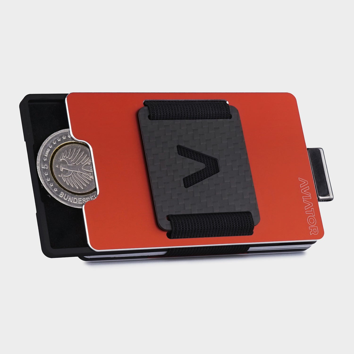 Aluminium Eloxal  Imola Red mit Cash Clip Carbon und Kleingeldfach